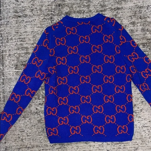 Gucci Royal Blue & Red GG Jacquard Crewneck Sweater - Picture 4 of 7